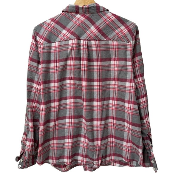 J. Crew Gray and Red Plaid Cotton Flannel Button Down Shirt, XL - Picture 3 of 6